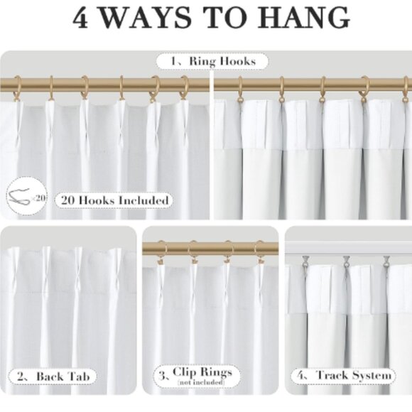 White Linen Blackout Curtains 41 x 83 Curtain Panels Pinch Pleat Back Tabs PAIR - Picture 4 of 16